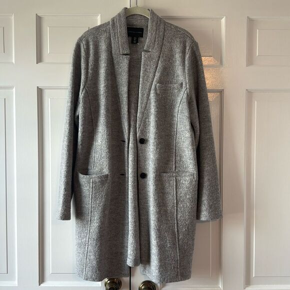 ADRIENNE VITTADINI BOILED WOOL COATIGAN LONG LINE JACKET GRAY DUSTER SIZE LARGE - Picture 1 of 8